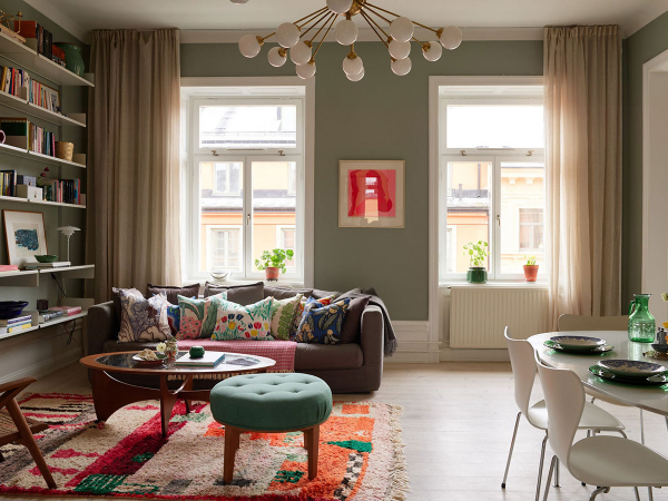 Красивые оттенки зелёного в дизайне уютной скандинавской квартиры Красивые оттенки зелёного в дизайне уютной скандинавской квартиры